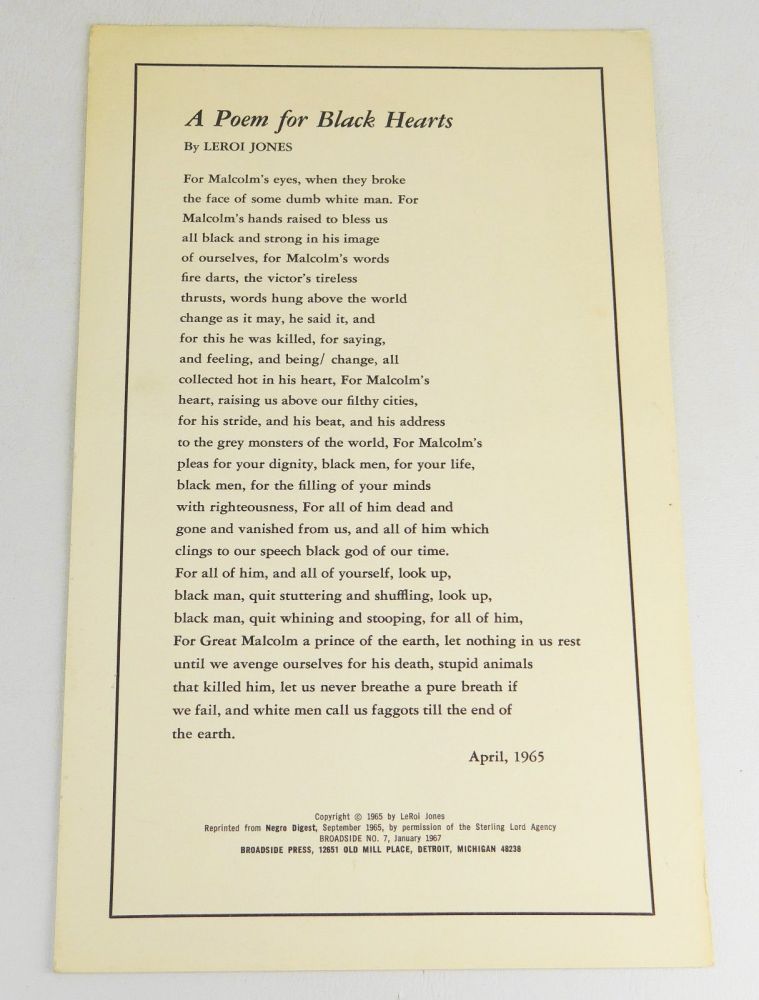 Item #140915013 A Poem for Black Hearts. Leroi Jones.