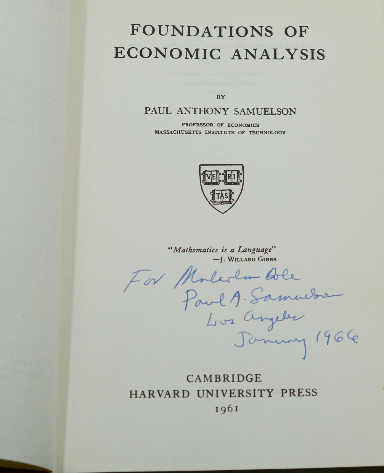 Foundations of Economic Analysis by Paul Samuelson on Burnside Rare Books
