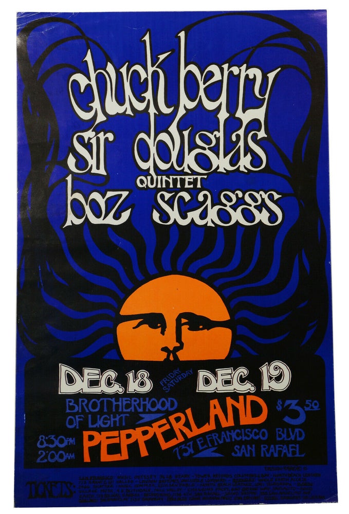 Item #140939101 Original poster for Chuck Berry, Sir Douglas Quintet, & Boz Scaggs, Dec. 18 & 19 at Pepperland. D. Bread, Daddy Bread.