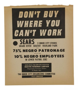 Item #140939269 Don't Buy Where You Can't Work SEARS 3 Inner City Stores Grand River Gratiot...