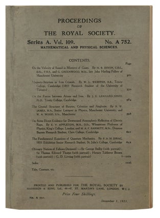 Item #140940039 Fundamental Equations of Quantum Mechanics [in] Proceedings of the Royal Society...