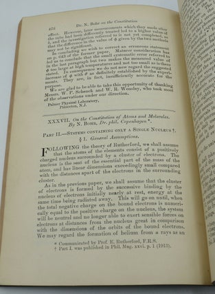 On the Constitution of Atoms and Molecules [In] The London, Edinburgh, and Dublin Philosophical Magazine and Journal of Science. Vol. 26, Nos. 151, 153 and 155