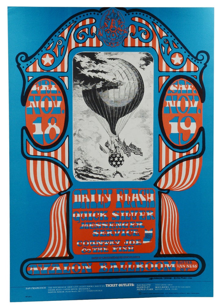 Item #140941510 Original psychedelic poster for Daily Flash, Quick Silver Messenger Service, & Country Joe & the Fish, November 18-19, 1966 at the Avalon Ballroom. Alton Kelley, Stanley Mouse.