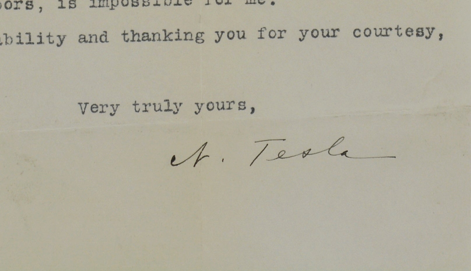 Typed letter signed by Nikola Tesla on his company stationery to ...