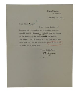 Item #140942474 Typed Letter Signed. John Maynard Keynes