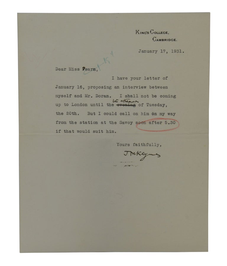 Item #140942474 Typed Letter Signed. John Maynard Keynes.