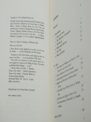 I, Pierre Riviere, having slaughtered my mother, my sister, and my brother... A Case of Parricide in the 19th Century