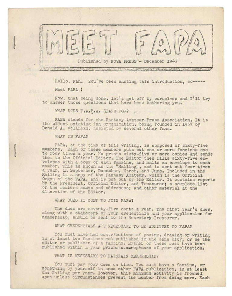 Item #140943204 Meet FAPA. FAPA - Fantasy Amateur Press Association.