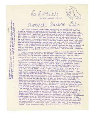 Item #140943237 Gemini: The Anti-Insurgent Fanzine. Marion Zimmer Bradley