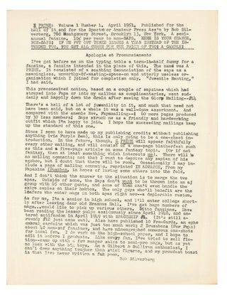 Item #140943302 Z Prime: Volume 1, Number 1. April, 1951. Robert Silverberg