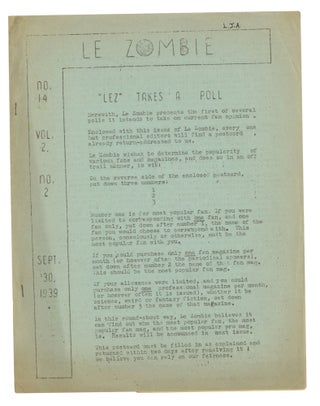 Item #140943303 Le Zombie: Whole Number 14. Volume 2, Number 2. September 30, 1939. Bob Tucker