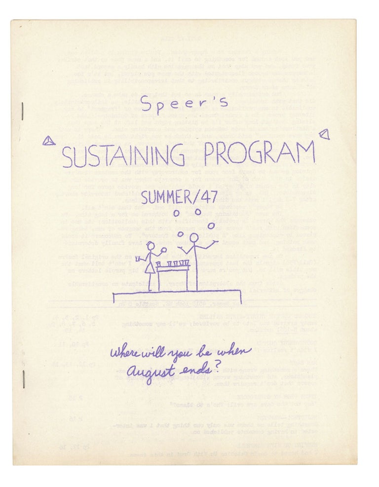 Item #140943328 Speer's Sustaining Program: Summer 1947. Jack Speer.