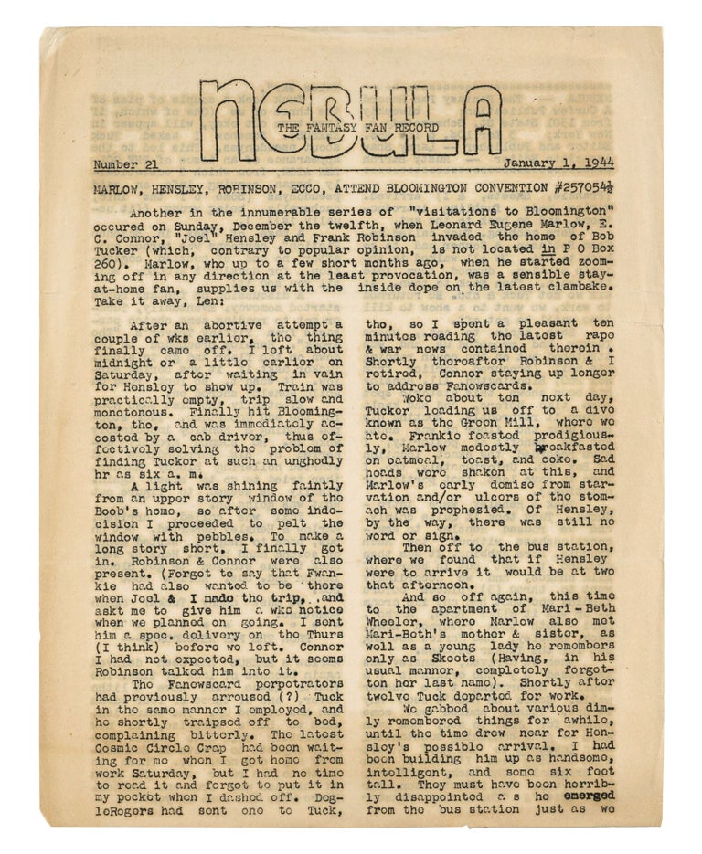 Item #140943403 Nebula - The Fantasy Fan Record: Number 21. January 1, 1944. Larry Shaw.