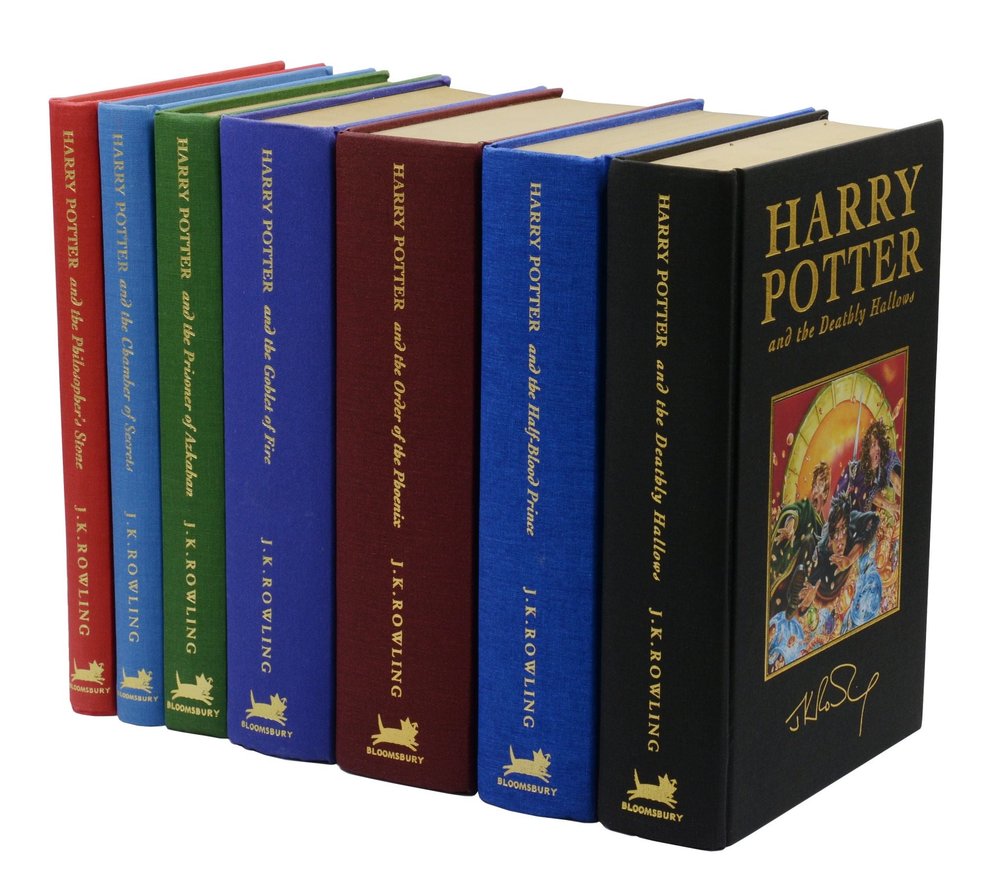 Harry Potter, complete set of the collector's deluxe editions:  Philosopher's Stone, Chamber of Secrets, Prisoner of Azkaban, Goblet of  Fire, Order of the Phoenix, Half-blood Prince, and Deathly Hallows
