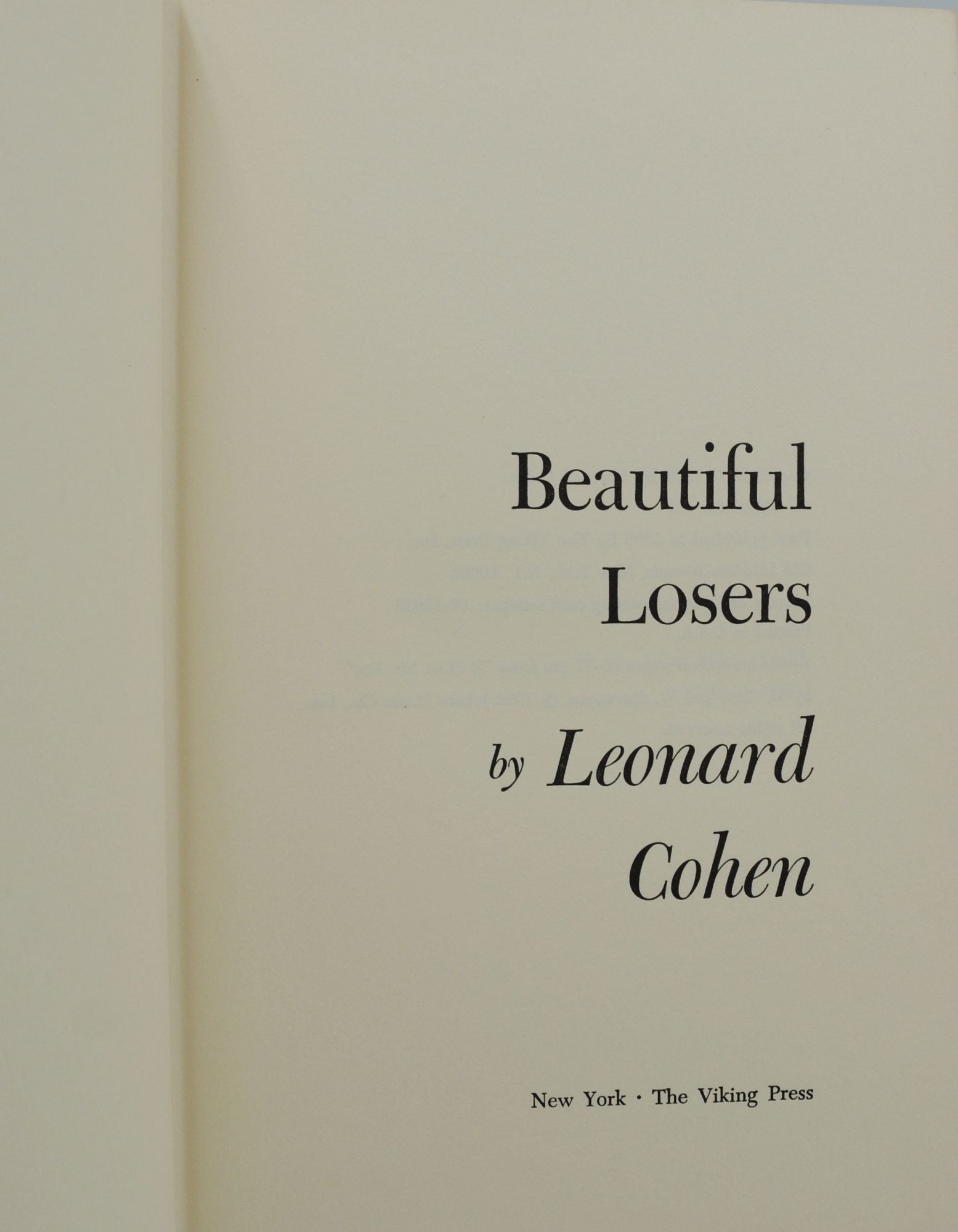 Beautiful Losers by Leonard Cohen on Burnside Rare Books