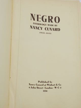 Negro: Anthology made by Nancy Cunard: 1931-1933
