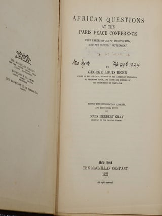 African Questions at the Paris Peace Conference: With Papers on Egypt, Mesopotamia, and the Colonial Settlement (Hubert Harrison's copy)