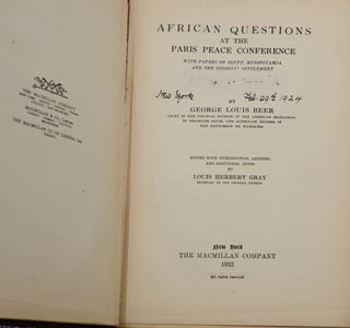 African Questions at the Paris Peace Conference: With Papers on Egypt, Mesopotamia, and the Colonial Settlement (Hubert Harrison's copy)