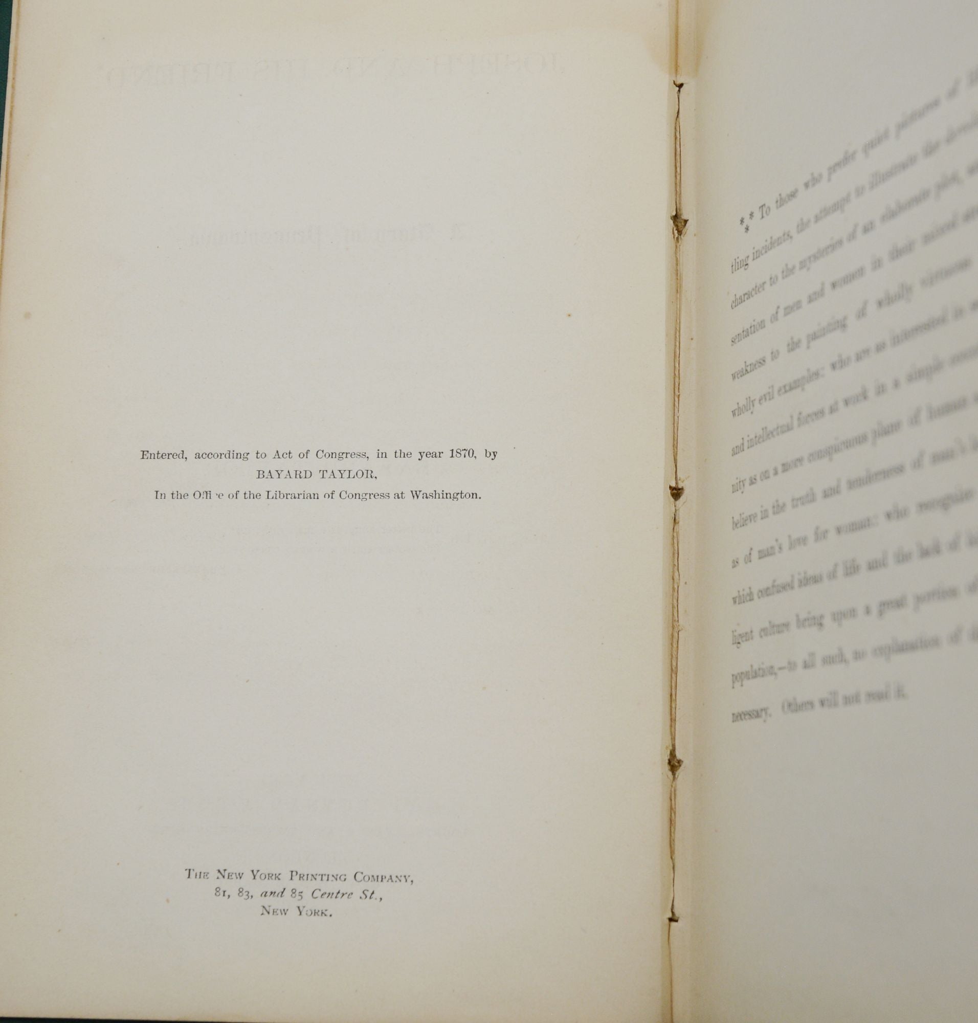 Joseph and His Friend: A Story of Pennsylvania | Bayard Taylor | First ...