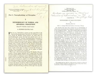 Small archive of six author's offprints by psychologist Heinrich Kluver, some signed, with photos, from the collection of Ronald K. Siegel