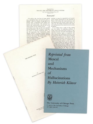 Small archive of six author's offprints by psychologist Heinrich Kluver, some signed, with photos, from the collection of Ronald K. Siegel