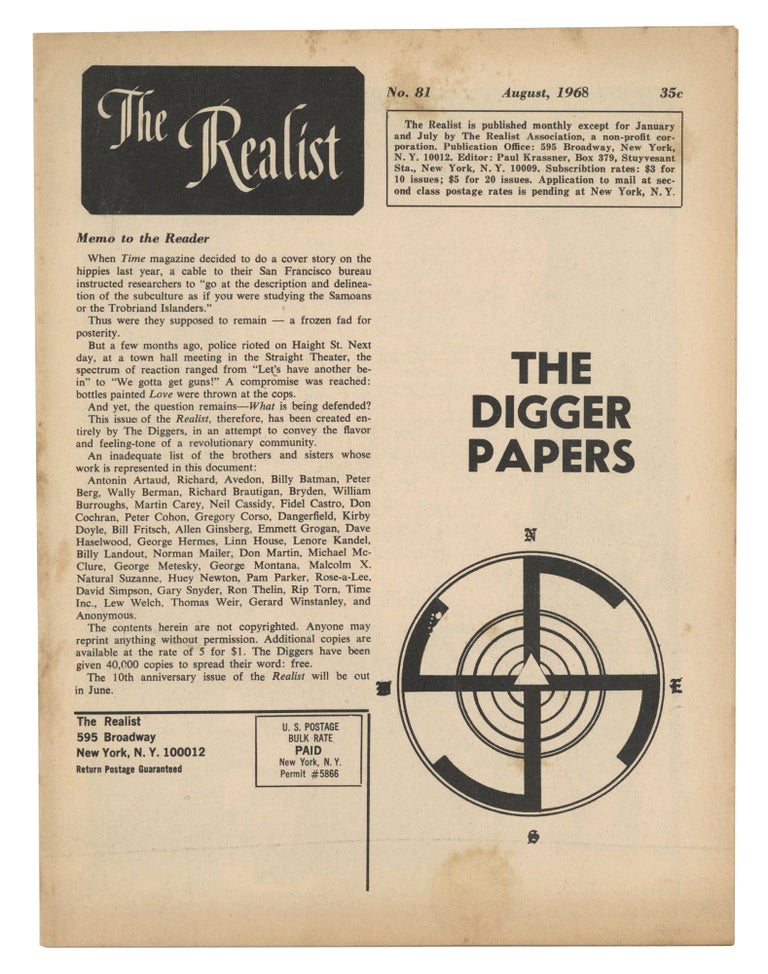 Item #140945544 The Digger Papers in The Realist No. 81 August, 1968. The Diggers, Paul Krassner.