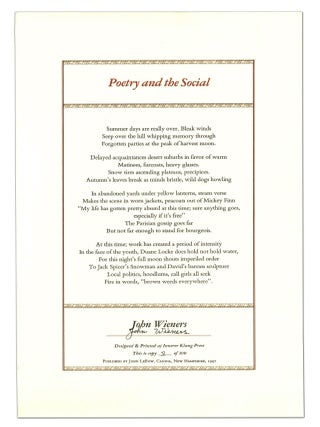 Item #140945545 Poetry and the Social. John Wieners