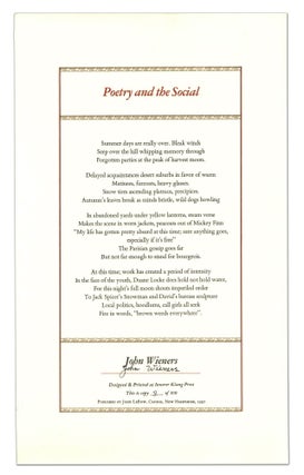 Item #140945545 Poetry and the Social. John Wieners