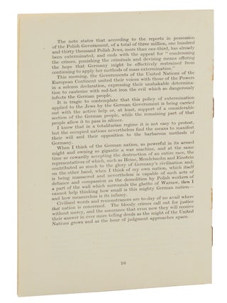 The Mass Extermination of Jews in German Occupied Poland: Note Addressed to the Governments of the United Nations on December 10th, 1942, and Other Documents