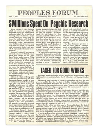 Peoples Forum: A Community News Service (12 original issues of the newsletter for Jim Jones' People's Temple)