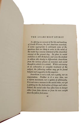 Josiah Warren: The First American Anarchist. A Sociological Study