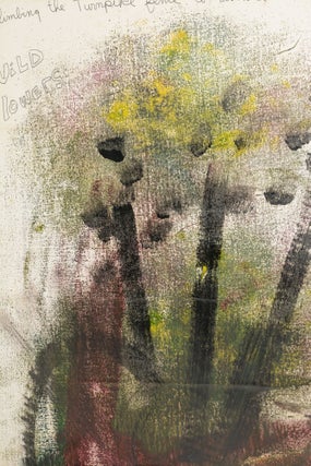 Climbing the Turnpike Fence to Wonder at the Wet Mountainside Wildflowers (Large original oil painting)