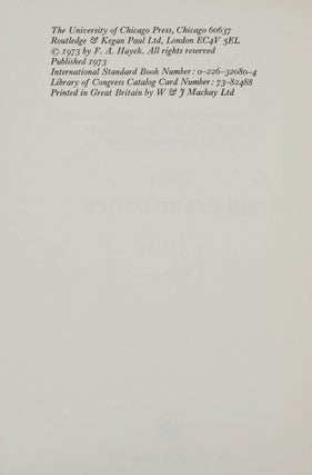 Law, Legislation and Liberty, Volume 1: Rules and Order