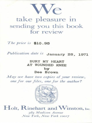 Bury My Heart at Wounded Knee: An Indian History of the American West