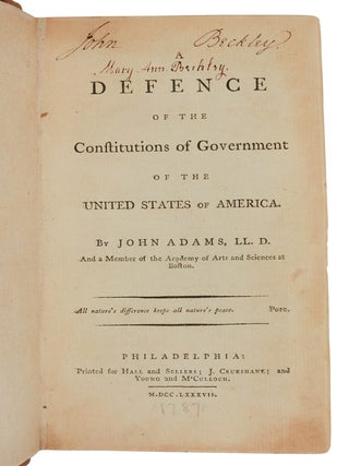 A Defence of the Constitutions of Government of the United States of America