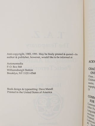 T.A.Z.: The Temporary Autonomous Zone, Ontological Anarchy, Poetic Terrorism
