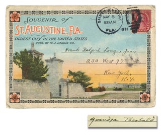 Item #140947947 Souvenir folder of colorized photographs of St. Augustine, Florida sent by H. P....