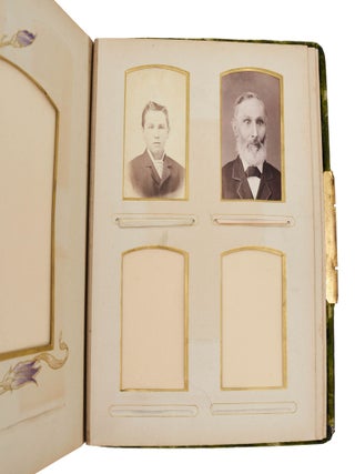 Late Victorian/ early Edwardian photo album with thirteen portraits of cross-eyed boys and men