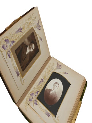 Late Victorian/ early Edwardian photo album with thirteen portraits of cross-eyed boys and men