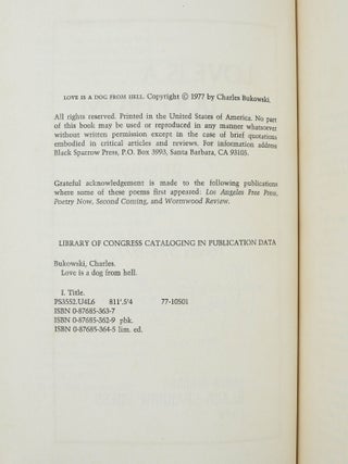Love is a Dog from Hell: Poems 1974 - 1977