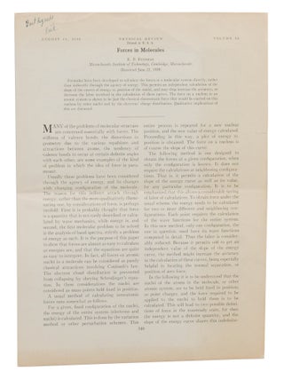 Item #140949137 Forces in Molecules (Author's offprint from Physical Review, Second Series, Vol....