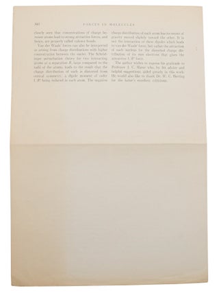 Forces in Molecules (Author's offprint from Physical Review, Second Series, Vol. 56, No. 4, August 15, 1939.)