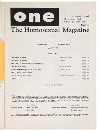 ONE Magazine: The Homosexual Viewpoint (104 early issues)