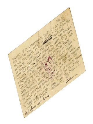Item #140949430 "Garcon!" Typed, hand-annotated 1961 postcard from Hunter S. Thompson about...