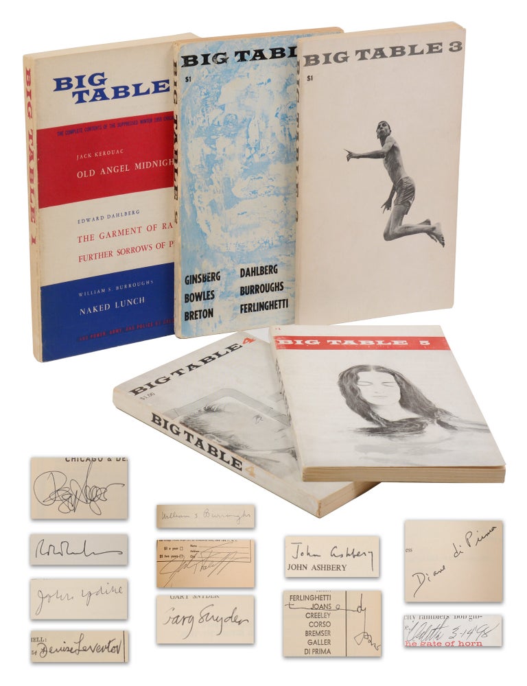 Item #140949543 Big Table (Complete run signed by 18 contributors, many multiple times). Irving Rosenthal, Paul Carroll, Robert Creeley William S. Burroughs, Denise Levertove, Odetta, Peggy Seeger, Allen Ginsberg, David Meltzer, Amiri Baraka, Jules Feiffer, Lawrence Ferlinghetti, John Rechy, John Ashbery, Norman Mailer, Steve Allen, Diane DiPrima, Gary Snyder, Michael McClure, John Updike, Ted Joans.