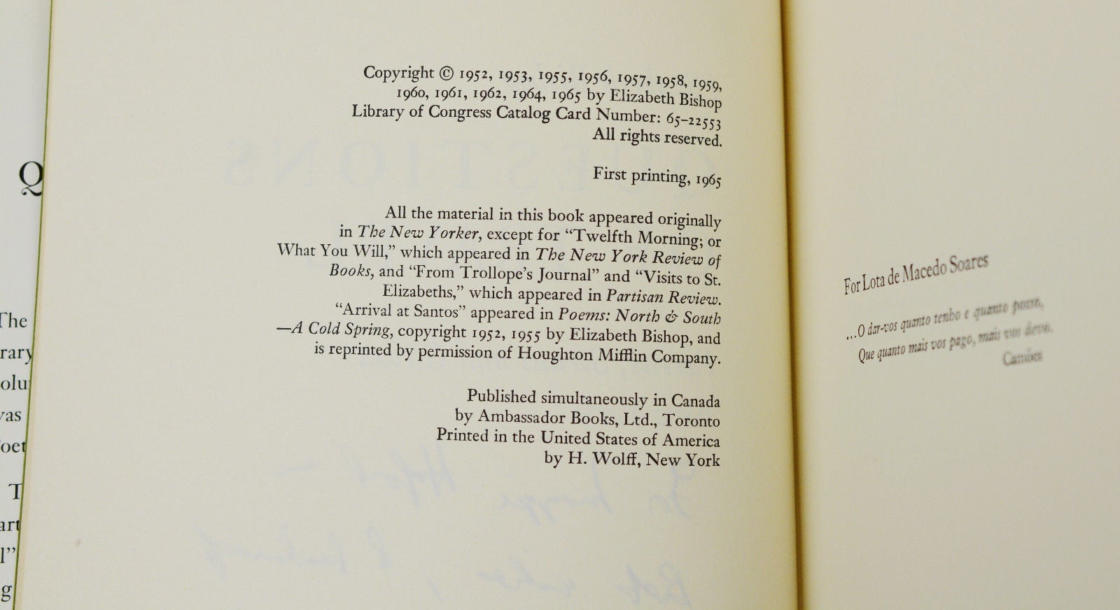 Questions of Travel Elizabeth First Edition